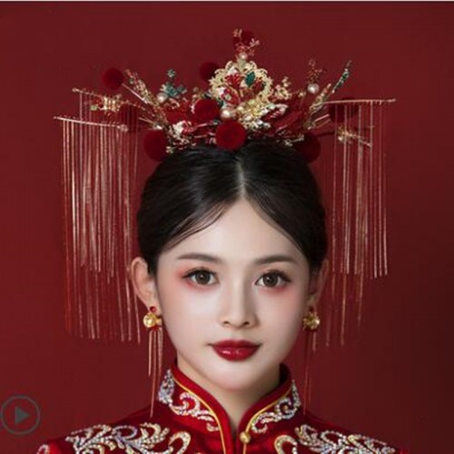 Ancient traditional Chinese style wedding party bridal hair phoenix crown accessories Chinese queen empress cosplay hair accessories